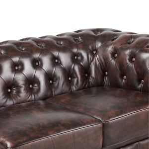 Max Chesterfield 2 Seater Sofa Lounge Genuine Leather Antique Brown