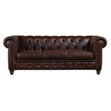 Max Chesterfield 3 Seater Sofa Lounge Genuine Leather Antique Brown