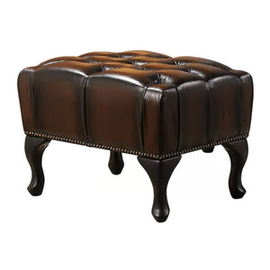 Max Chesterfield Ottoman Footstool Genuine Leather Antique Brown