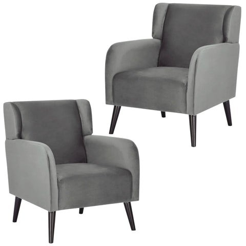 Bianca Set of 2 Accent Sofa Arm Chair Fabric Uplholstered Lounge - Mid Grey