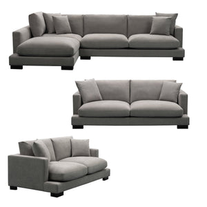 Royalty 3 + 3 + 2 Seater Sofa Fabric Uplholstered Left Chaise Lounge Couch Grey