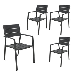 Percy 4pc Set Outdoor Dining Table Chair Aluminium Frame Grey