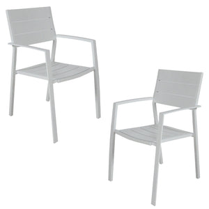 Percy 2pc Set Outdoor Dining Table Chair Aluminium Frame White