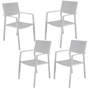 Percy 4pc Set Outdoor Dining Table Chair Aluminium Frame White