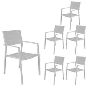 Percy 6pc Set Outdoor Dining Table Chair Aluminium Frame White