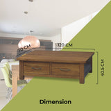 Birdsville Coffee Table 120cm 2 Drawer Solid Mt Ash Timber Wood - Brown