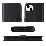 For iPhone 14 Case iCoverLover Black Genuine Cow Leather Wallet Folio Cover