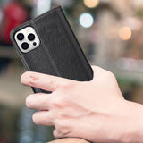 For iPhone 14 Pro Case iCoverLover Black Genuine Cow Leather Wallet Folio Cover
