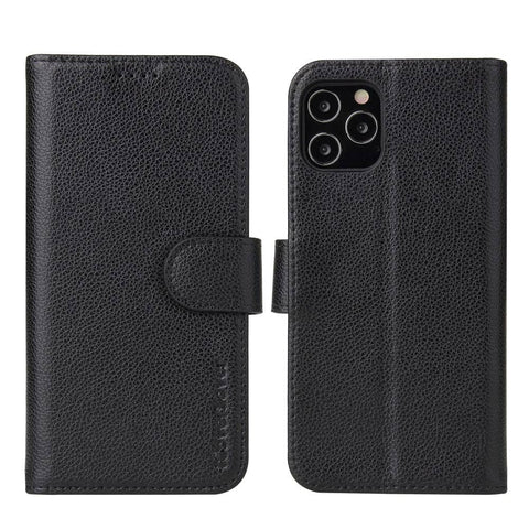 For iPhone 12 Pro Max Case iCoverLover Black Genuine Cow Leather Wallet Case