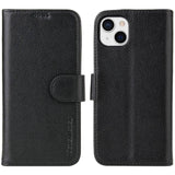 For iPhone 14 Plus Case iCoverLover Black Genuine Cow Leather Wallet Folio Cover