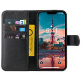 For iPhone 14 Plus Case iCoverLover Black Genuine Cow Leather Wallet Folio Cover