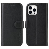For iPhone 14 Pro Max Case iCoverLover Black Genuine Cow Leather Wallet Folio Cover