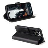 For iPhone 14 Pro Max Case iCoverLover Black Genuine Cow Leather Wallet Folio Cover