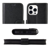 For iPhone 14 Pro Max Case iCoverLover Black Genuine Cow Leather Wallet Folio Cover