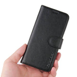 For iPhone 14 Pro Max Case iCoverLover Black Genuine Cow Leather Wallet Folio Cover