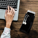 For iPhone SE 5G (2022), SE (2020) / 8 / 7,6S Headphones Pouch, Real Top-Grain Leather Bag,Black