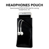 For iPhone SE 5G (2022), SE (2020) / 8 / 7,6S Headphones Pouch, Real Top-Grain Leather Bag,Black