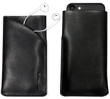 For iPhone SE 5G (2022), SE (2020) / 8 / 7,6S Headphones Pouch, Real Top-Grain Leather Bag,Black