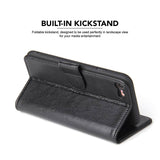 For iPhone SE 5G (2022), SE (2020) / 8 / 7 Case, Genuine Cow Leather Wallet Cover,Black