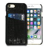 For iPhone SE 5G (2022), SE (2020) / 8 / 7 Case, Crocodile Shell Genuine Cow Leather Cover,Black