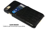For iPhone SE 5G (2022), SE (2020) / 8 / 7 Case, Crocodile Shell Genuine Cow Leather Cover,Black