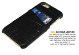 For iPhone SE 5G (2022), SE (2020) / 8 / 7 Case, Crocodile Shell Genuine Cow Leather Cover,Black