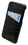 For iPhone SE 5G (2022), SE (2020) / 8 / 7 Case, Crocodile Shell Genuine Cow Leather Cover,Black