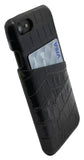For iPhone SE 5G (2022), SE (2020) / 8 / 7 Case, Crocodile Shell Genuine Cow Leather Cover,Black