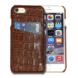For iPhone SE 5G (2022), SE (2020) / 8 / 7 Case, Dark Brown Crocodile Pattern Genuine Leather Protective Shell