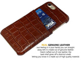 For iPhone SE 5G (2022), SE (2020) / 8 / 7 Case, Dark Brown Crocodile Pattern Genuine Leather Protective Shell