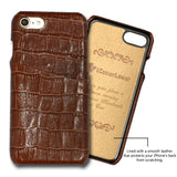 For iPhone SE 5G (2022), SE (2020) / 8 / 7 Case, Dark Brown Crocodile Pattern Genuine Leather Protective Shell