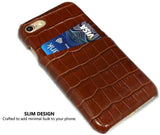 For iPhone SE 5G (2022), SE (2020) / 8 / 7 Case, Dark Brown Crocodile Pattern Genuine Leather Protective Shell