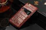 For iPhone SE 5G (2022), SE (2020) / 8 / 7 Case, Dark Brown Crocodile Pattern Genuine Leather Protective Shell