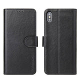 For iPhone XS,X Cover,iCoverLover Genuine Cow Leather Wallet Flip Case,Black