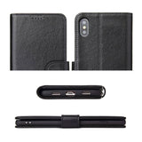 For iPhone XS,X Cover,iCoverLover Genuine Cow Leather Wallet Flip Case,Black