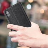 For iPhone XS,X Cover,iCoverLover Genuine Cow Leather Wallet Flip Case,Black