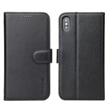 For iPhone XS Max Case iCoverLover Black Genuine Cow Leather Wallet Folio Case, 3 Card Slots, 1 Cash Compartment