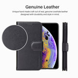 For iPhone XS Max Case iCoverLover Black Genuine Cow Leather Wallet Folio Case, 3 Card Slots, 1 Cash Compartment