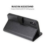 For iPhone XS Max Case iCoverLover Black Genuine Cow Leather Wallet Folio Case, 3 Card Slots, 1 Cash Compartment