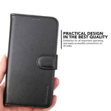 For iPhone XS Max Case iCoverLover Black Genuine Cow Leather Wallet Folio Case, 3 Card Slots, 1 Cash Compartment