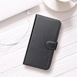 For iPhone XS Max Case iCoverLover Black Genuine Cow Leather Wallet Folio Case, 3 Card Slots, 1 Cash Compartment