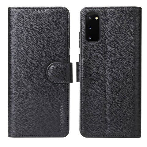 For Samsung Galaxy S20 Case iCoverLover Genuine Cow Leather Wallet Cover Black
