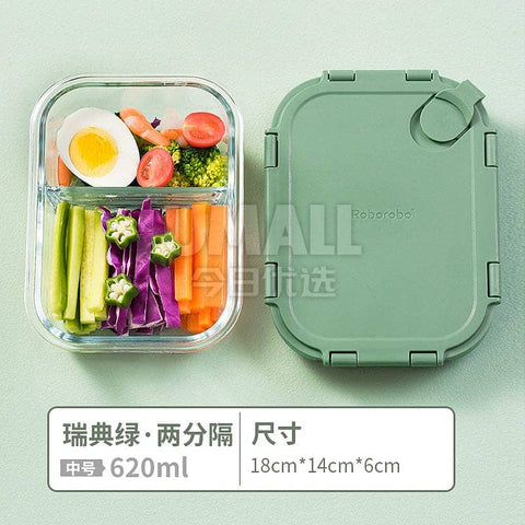 ROBO Clark 2 Diveded Glass Lunch Box 620ml - Green