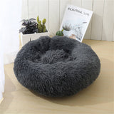 Dog Pet Cat Calming Bed Warm Plush Round Nest Comfy Sleeping Bed Dark Grey 70cm