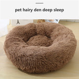 Pet Dog Bedding Warm Plush Round Comfortable Nest Sleeping kennel Coffee M 70cm
