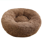 Pet Dog Bedding Warm Plush Round Comfortable Nest Sleeping kennel Coffee M 70cm
