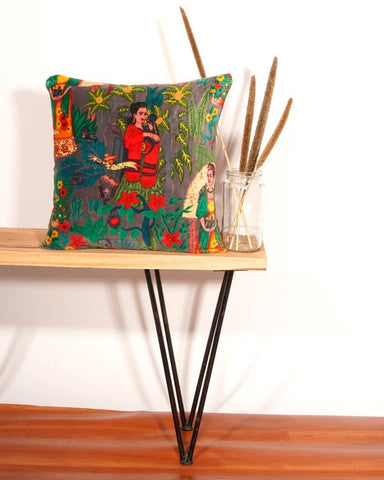 Linen Connections Frida Kahlo Velvet Cushion Cover Frida's Garden Cushion Handmade Mexico Muertes Decorative Cushion 100% cotton velvet