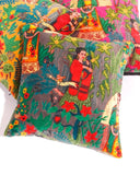 Linen Connections Frida Kahlo Velvet Cushion Cover Frida's Garden Cushion Handmade Mexico Muertes Decorative Cushion 100% cotton velvet