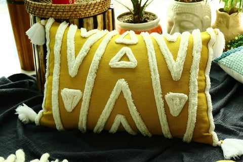 Tassels Linen Cushion Cover 30*50cm Beige Pillow Cover Handmade Boho rustic decor cream Moroccan Cushions Hand Tufted Cushion Lumbar Pillow