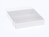 10 Pack of 10cm Square Invitation Coaster Favor Function product Presentation Cookie Biscuit Patisserie Gift Box - 4cm deep - White Card with Clear Slide On PVC Lid